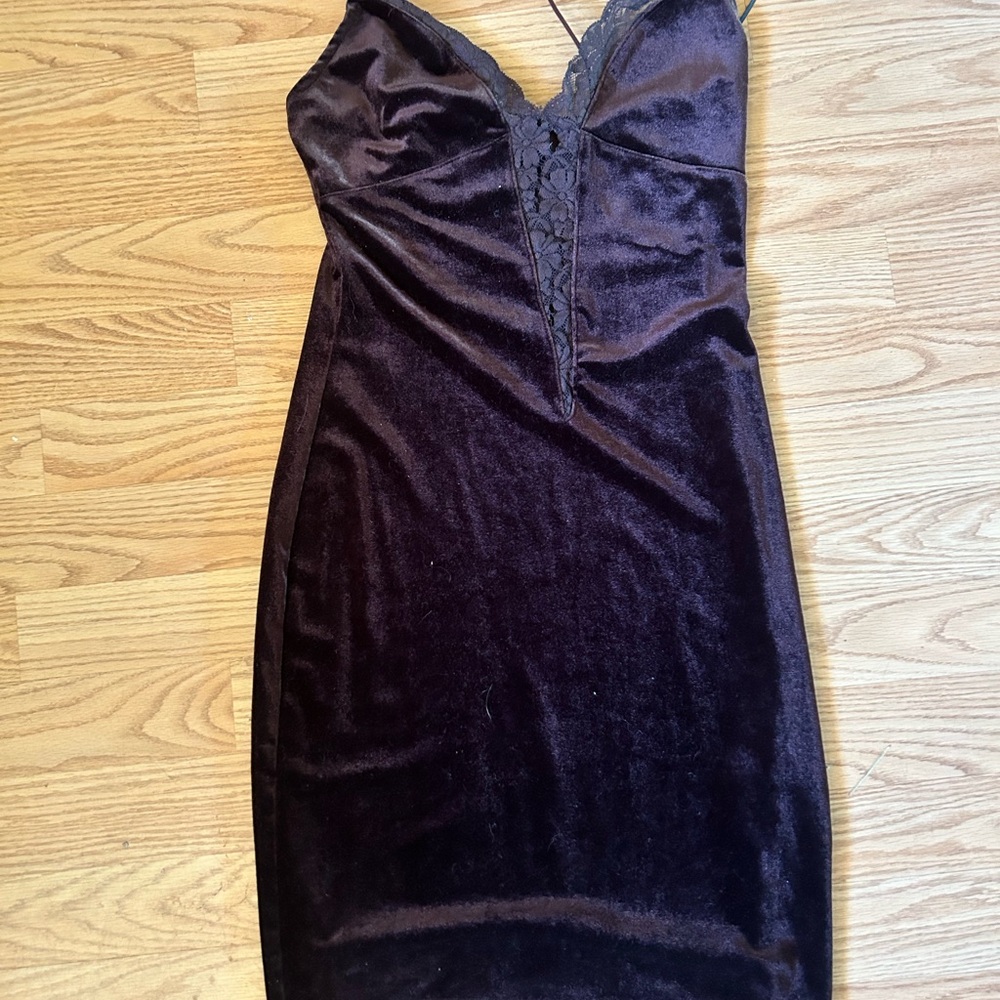 Brown Elegant Velvet Dress with Lace Detail sz S